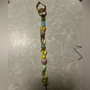 Bag Charm with Colorful Glass Beads + Gold Heart Carabiner